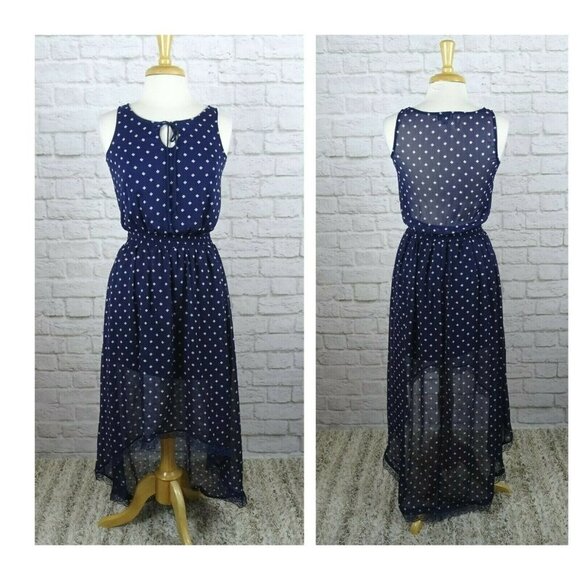 💰3/$25  Sleeveless Hi Lo Dress Sheer Sleeveless Lace Detail Floral Small - Picture 1 of 12